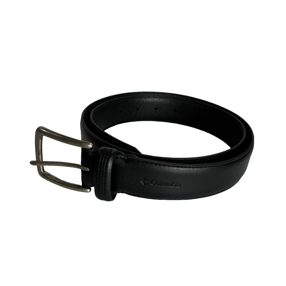 Columbia Sportswear Black Belt Mens Size 36 Faux Leather Silver Buckle Office